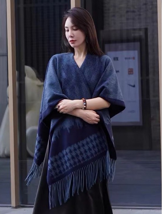 Premium Soft Abstract Patterned Cape W/ Fringes